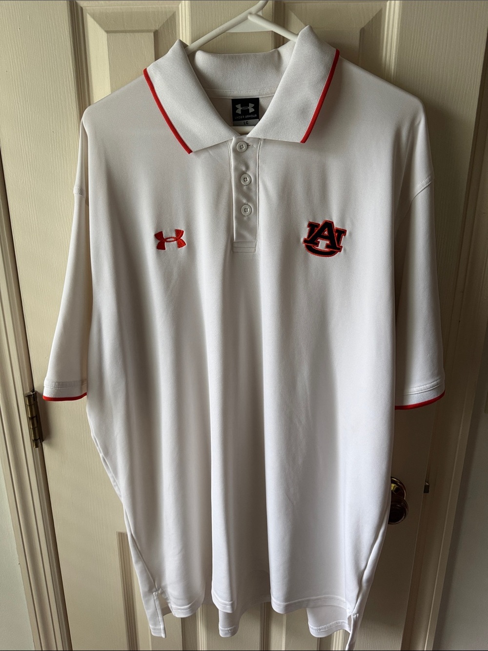 Under Armour White Polo with Orange Trim and Auburn Logo